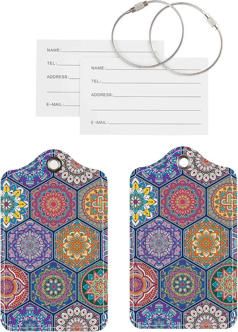 Chelmon Luggage Tags for Suitcases, 2 Pack Cute PU Leather Suitcase Tag Identifiers TSA Approved with Stainless Steel Loop and Address Card for Baggage Tag for Cruise Airport Travel Essentials by - Image 3
